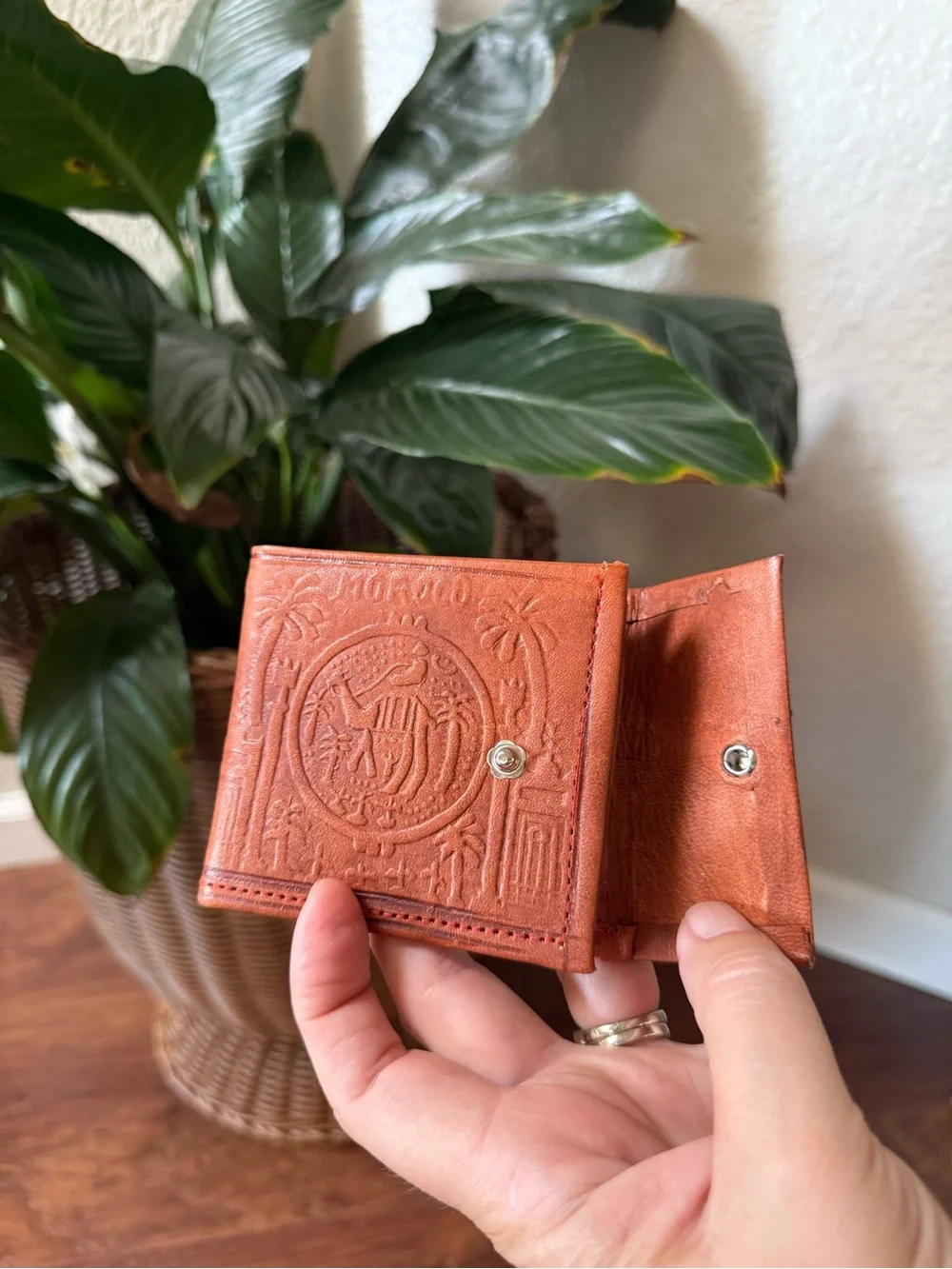 Vintage Moroccan Leather Wallet Handmade Original Brown Leather